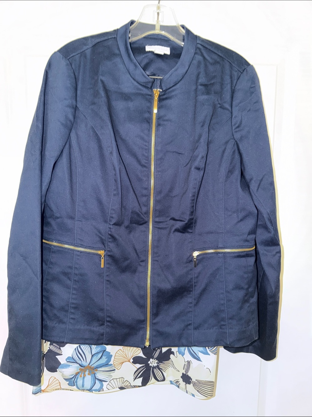 Charter Club Navy Bomber Jacket with Gold Zippers